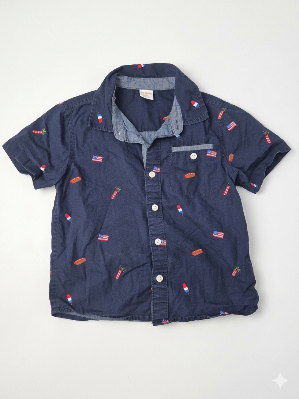 Gymboree Boys 5T Patriotic Americana Button Down Shirt Navy Print 4th July